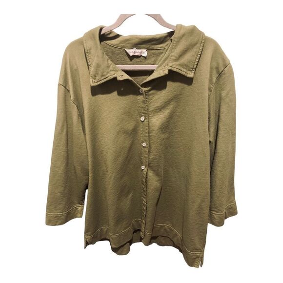 Fresh Produce Olive Button Up Top - Picture 1 of 5